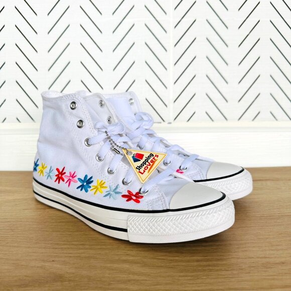 ⭐Chuck Taylor All Star Hi GS Big Kid Shoes 5.5 White Floral Embroidered A06311F - Picture 6 of 12